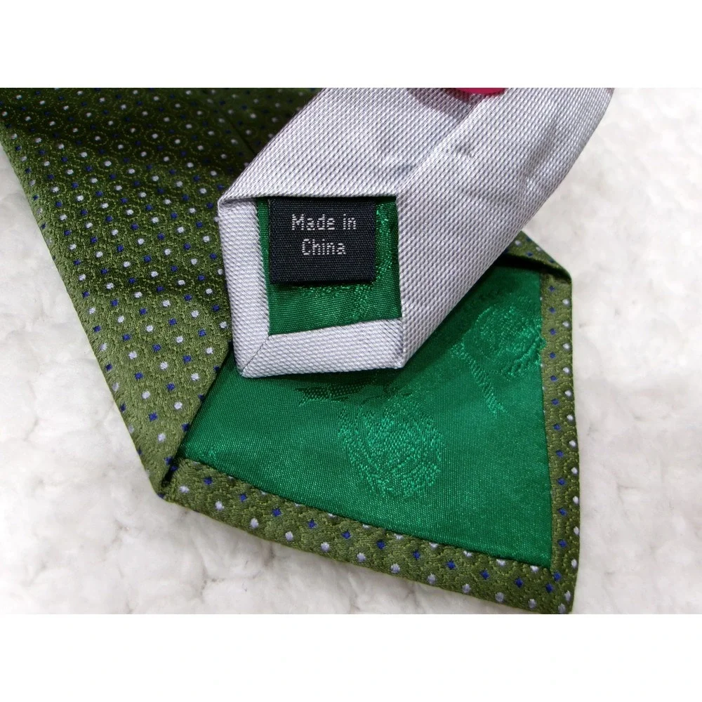 Tommy Hilfiger Mens 3.75x58 Necktie Green Geometric Pindot Silk Classic